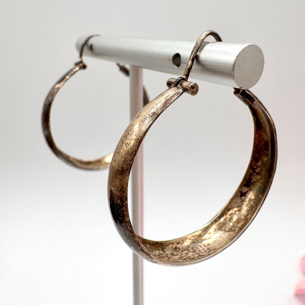 Vintage 925 Sterling Silver Tarnished Hoop Earrings Stamped Tested 6.39 grams - Picture 3 of 10